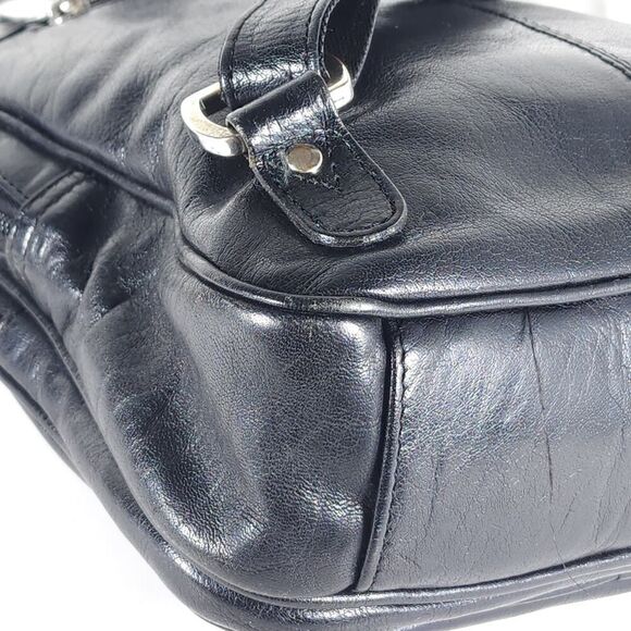 Ashwood Black Glazed Leather Medium Multi Compartments Purse Handbag Backpack